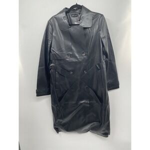 Love Token Trench Coat Women's M Black Faux Leather Button Front Mid-Length NWT